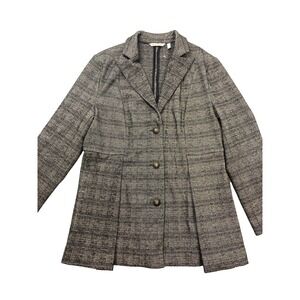 Soft Surrounding Womens Blazer Large Gray Brown Jessamyn Plaid Casual Relax Boho